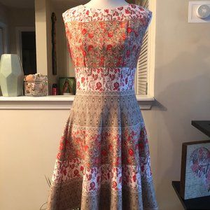Tan and Red Fit & Flare Dress, Sz 12